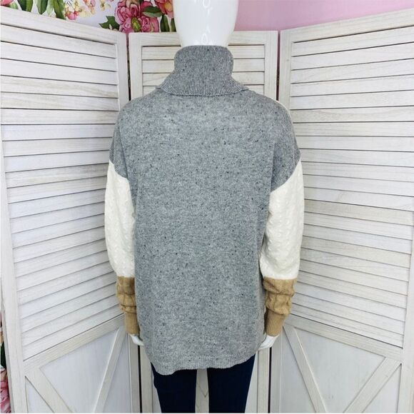 Versona Multi Pattern Color Block Turtleneck Sweater Gray Tan Large - Picture 3 of 11